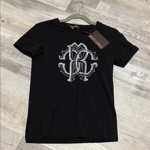 Roberto Cavalli Black Tee with Silver Logo